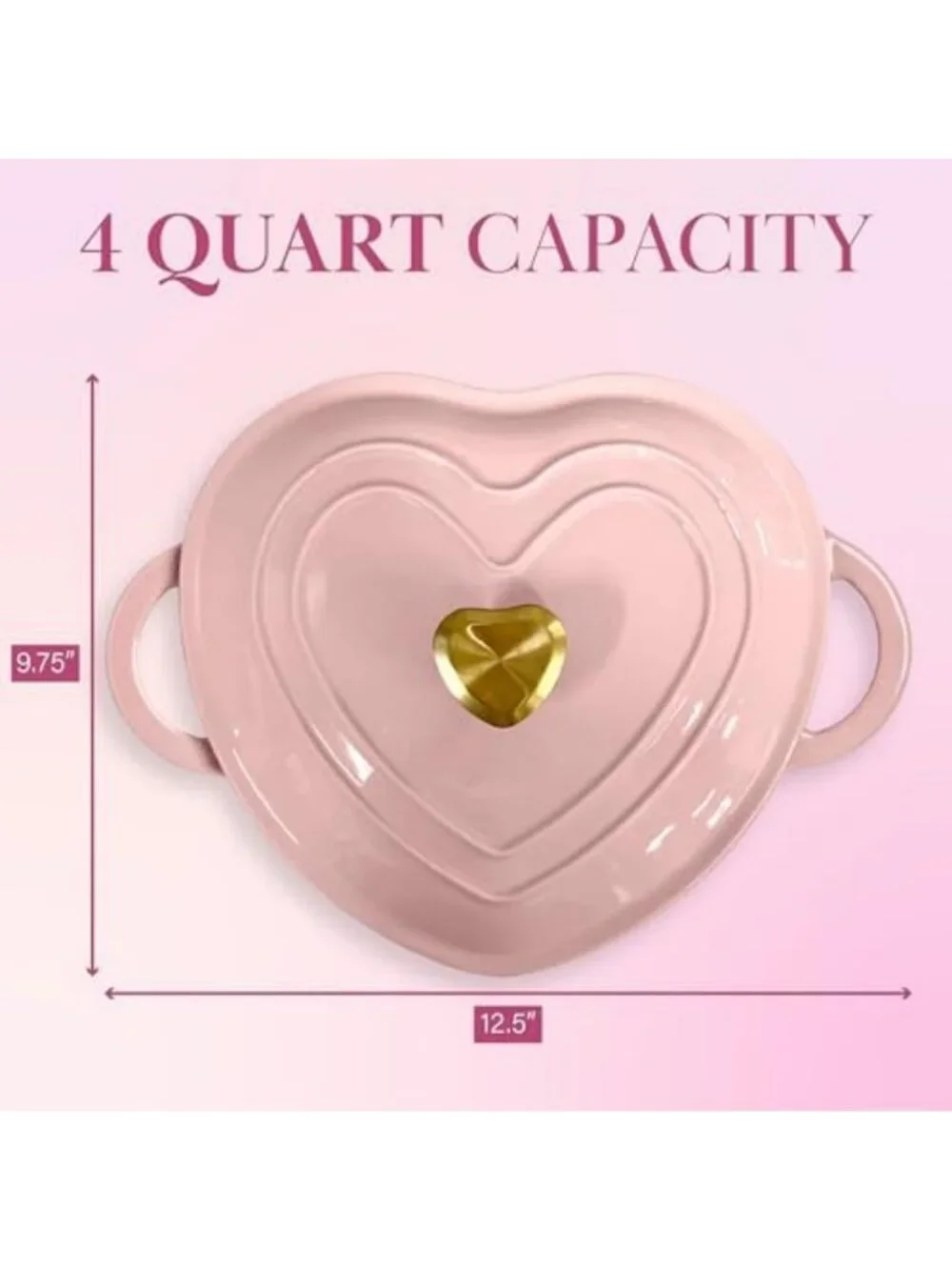 Heart-Shaped Enameled Cast Iron Dutch Oven Pot with Lid, 4-Quart, Pink, Oven